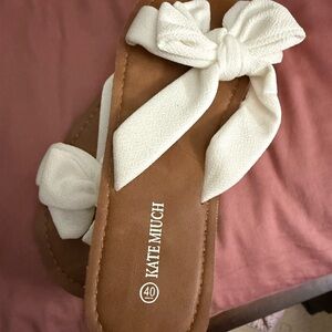 Women's White and Brown Sandals